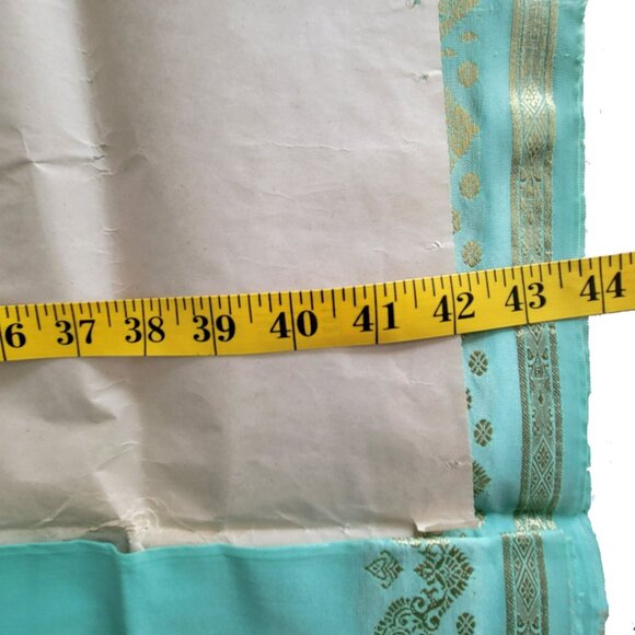 Seafoam Green Silk & Gold Banarasi Saree Sari 2 Pcs NEW 44W x 184L - Picture 8 of 16